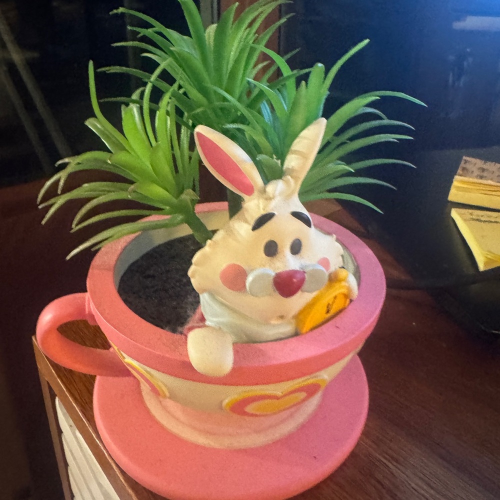 Disney Parks Alice in Wonderland Faux Succulent White Rabbit Teacup
